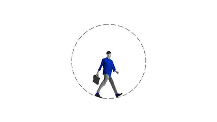 Male employee walking in circle. Persistence and adaptability in overcoming business obstacles. Stop motion, animation. Continuous improvement. Concept of business, entrepreneurship. Line art design.