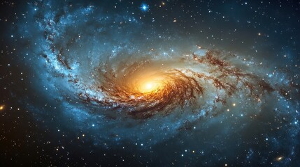 Obraz premium A stunning spiral galaxy with vibrant colors and starry background, showcasing cosmic beauty.