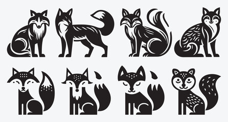 Fototapeta premium Fox Logo Silhouette Bundle Clip Art Vector Illustration 