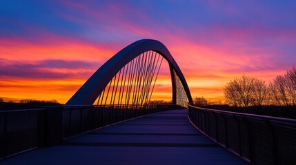 Obraz premium A stunning bridge silhouetted against a vibrant sunset sky.