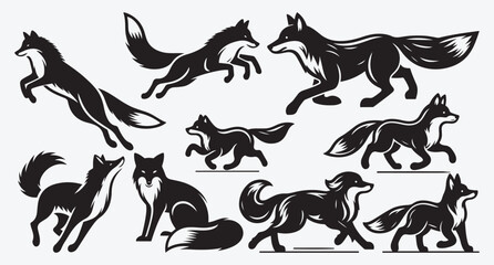 Fototapeta premium Fox Logo Silhouette Bundle Clip Art Vector Illustration 