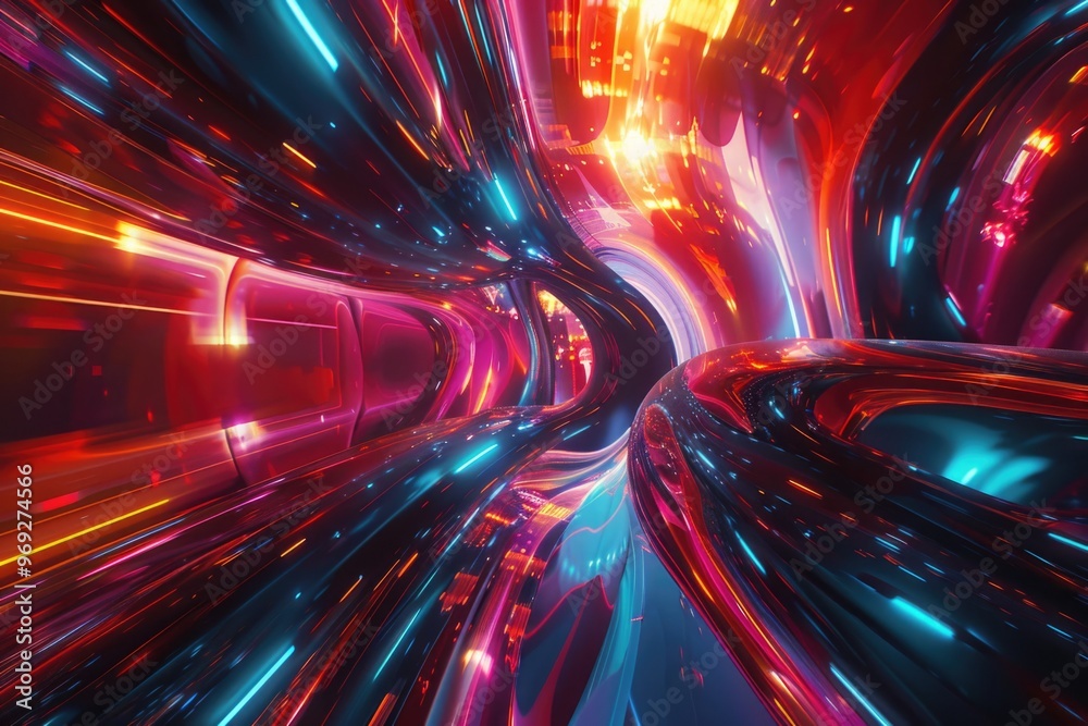 Poster A vibrant and abstract representation of colorful lights in a tunnel, ideal for use in promotional materials or artistic expressions