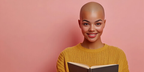 Calm and Confident Mixed-Race Woman Supporting Breast Cancer Awareness
