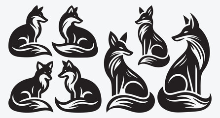 Obraz premium Fox Logo Silhouette Bundle Clip Art Vector Illustration 
