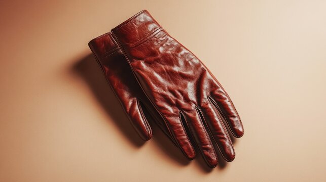A pair of elegant brown leather gloves displayed on a soft background.