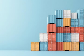 Obraz premium Shipping containers stacked, organized in port, flat design illustration