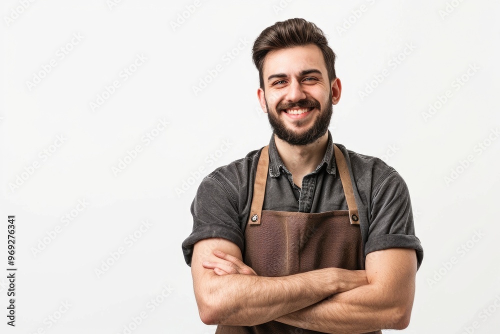 Poster a person with a long beard and apron, perhaps in a workshop or kitchen setting