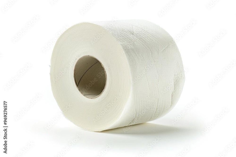 Poster a single roll of toilet paper sits on a plain white surface, ready for use