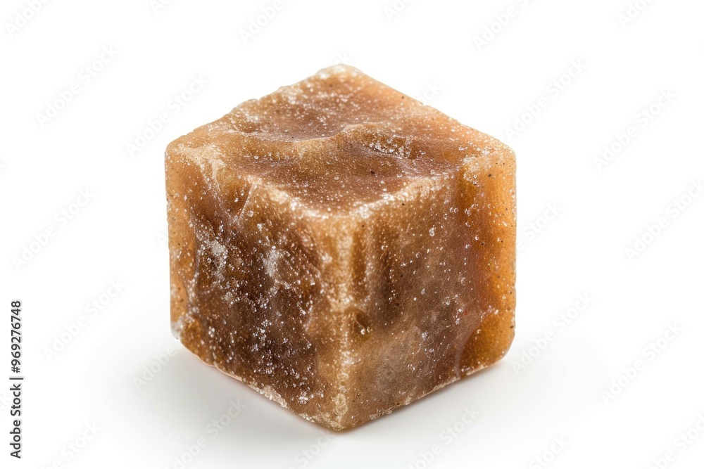 Poster A single sugar cube sitting on a white surface, ideal for use in food and drink photography or as a decorative element