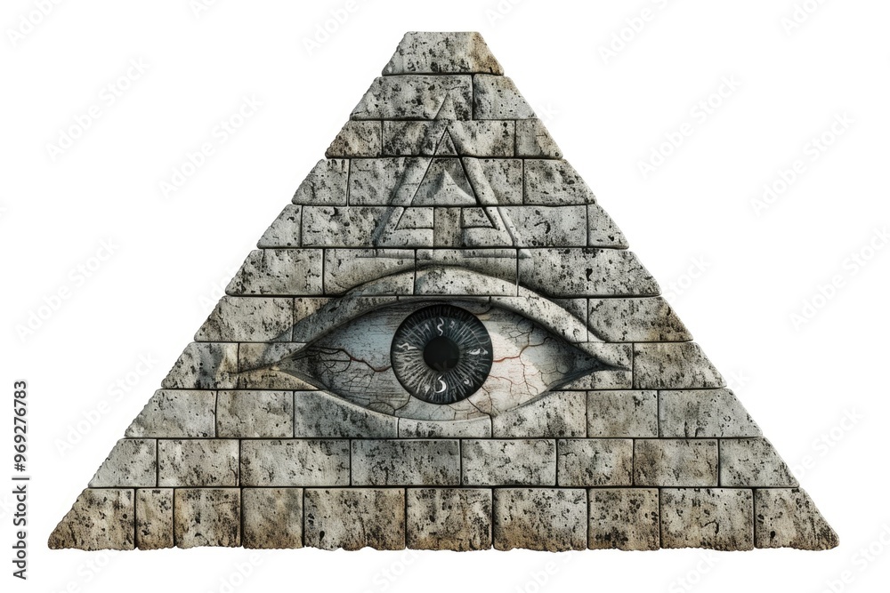Poster ancient stone pyramid featuring the all-seeing eye at its center, perfect for use in conceptual or h