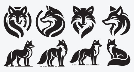 Fototapeta premium Fox Logo Silhouette Bundle Clip Art Vector Illustration 