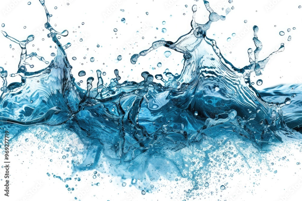 Poster a single drop of water hits a white surface, creating a small splash