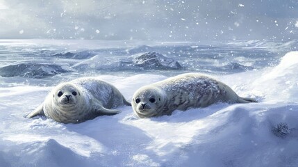 Obraz premium Cute seals in the snow