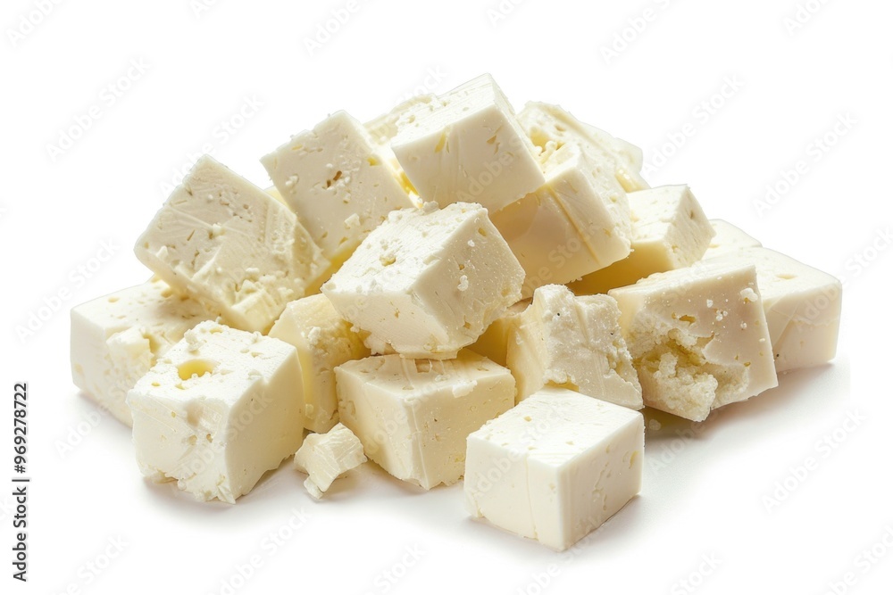 Poster A block of tofu sits on a white surface, ready for use or display