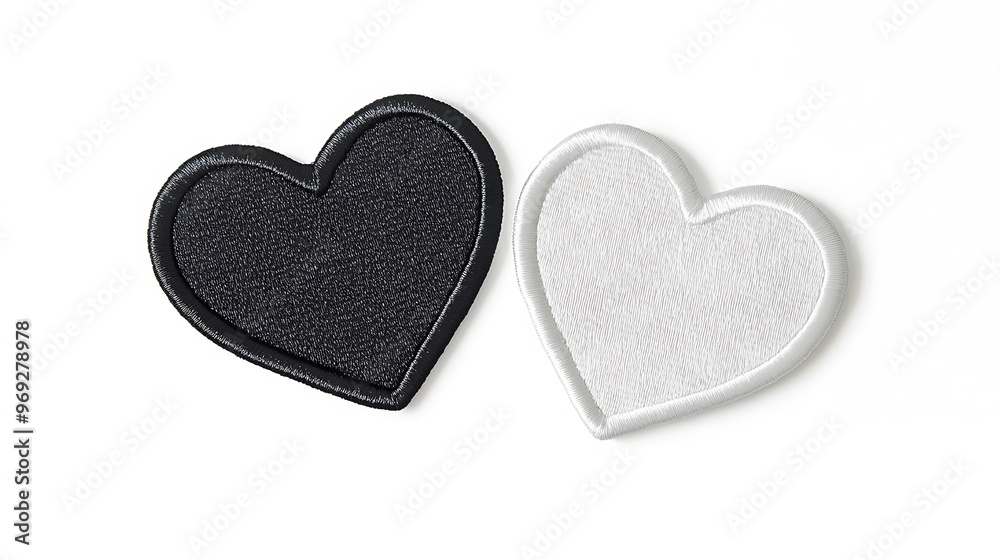 Wall mural black and white heart embroidered patch mockup