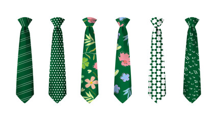 Green tie set isolated on white background