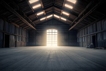 large empty barn with light coming from the entrance