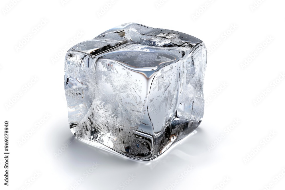 Poster a single piece of ice sits on top of a white surface, with clean and simple composition