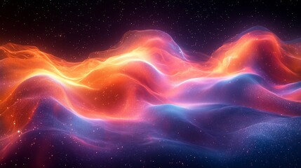 Fototapeta premium Semiabstract representation of gravitational waves with vibrant rippling neon patterns flowing through space symbolizing cosmic forces and physics