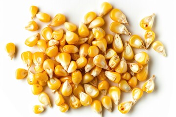 Fototapeta premium A pile of yellow corn on a white surface