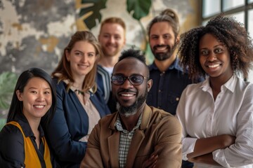 Obraz premium A group of people standing together in a row, diverse ages and faces