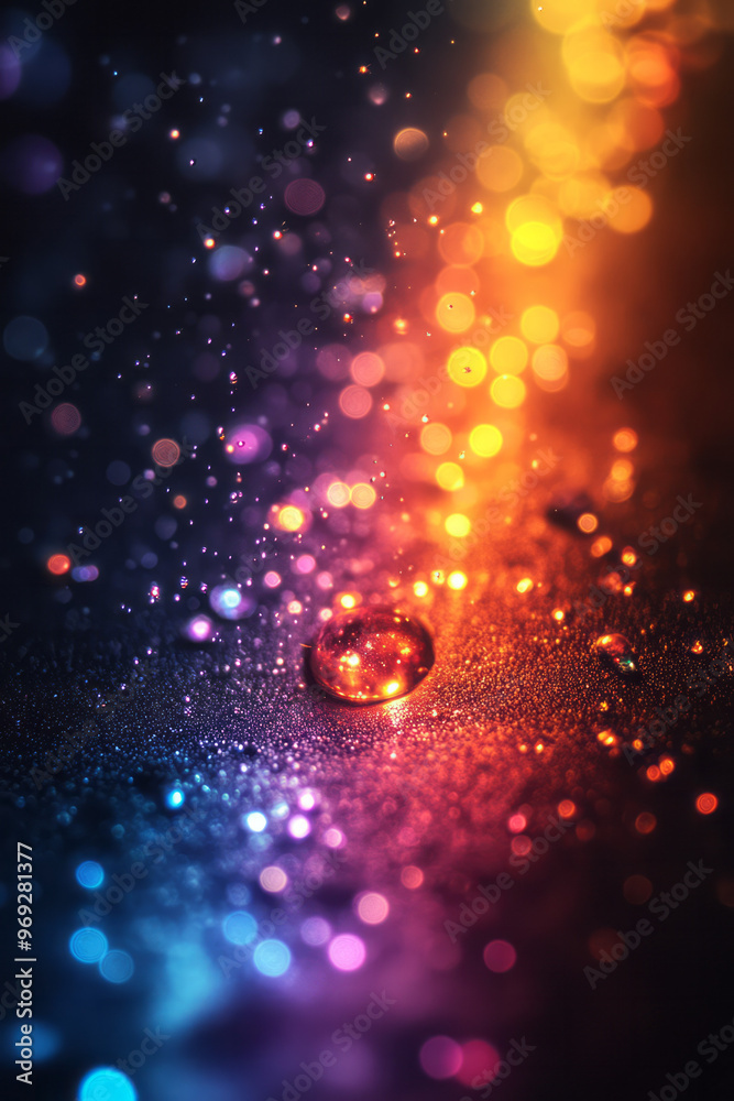 Aufkleber an abstract spray of colorful bokeh lights in a rainbow spectrum,