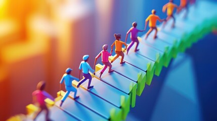 Fototapeta premium Colorful Cartoon Business Team Setting Goals on 3D Timeline with High Luminosity in 32K Resolution, Generative AI