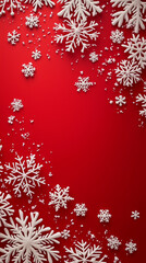 Winter holiday snowflakes scattered on vibrant red