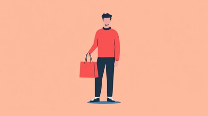 An icon of a person holding a shopping bag, representing retail, commerce, or consumer behavior.