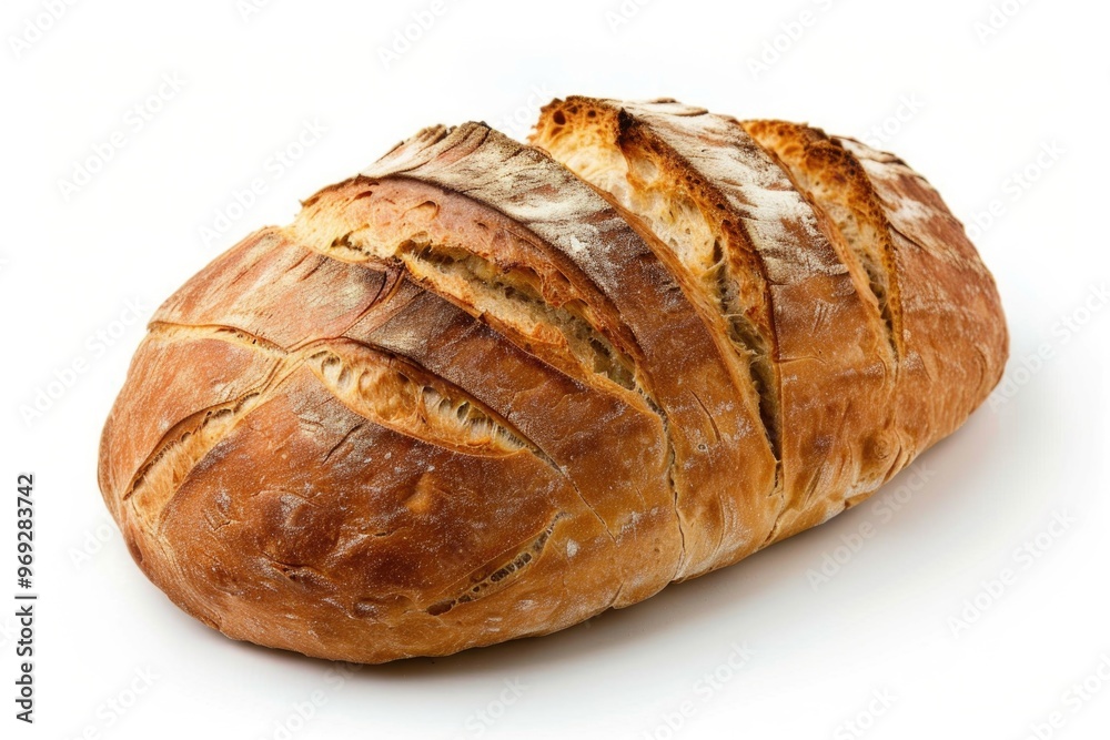 Sticker A single loaf of bread sitting on a clean white surface, perfect for food and cooking images