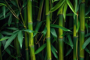 Fototapeta premium A close-up view of multiple green bamboo stalks