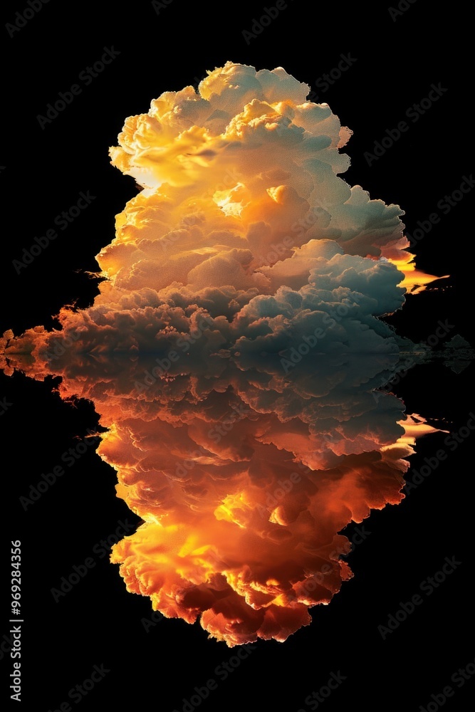 Poster a serene image of a sunset with fluffy clouds in the sky, perfect for use in travel, nature or adven