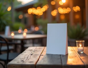 Mock Up of a Table Tent Menu Card on a Stylish Cafe Bar Background with Blurred Details for Branding