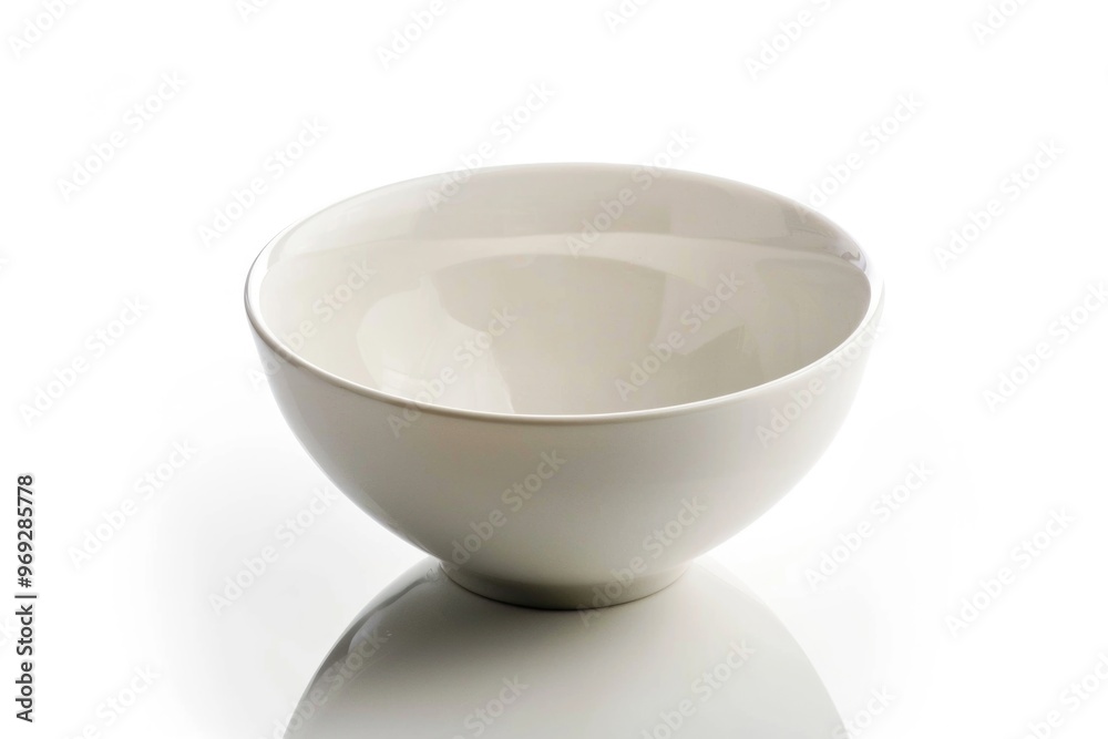 Poster a simple white bowl placed on a table with a clean background, suitable for use in interior design o