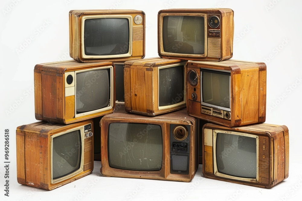 Wall mural Old televisions stacked on top of each other, suitable for nostalgic or retro-themed projects