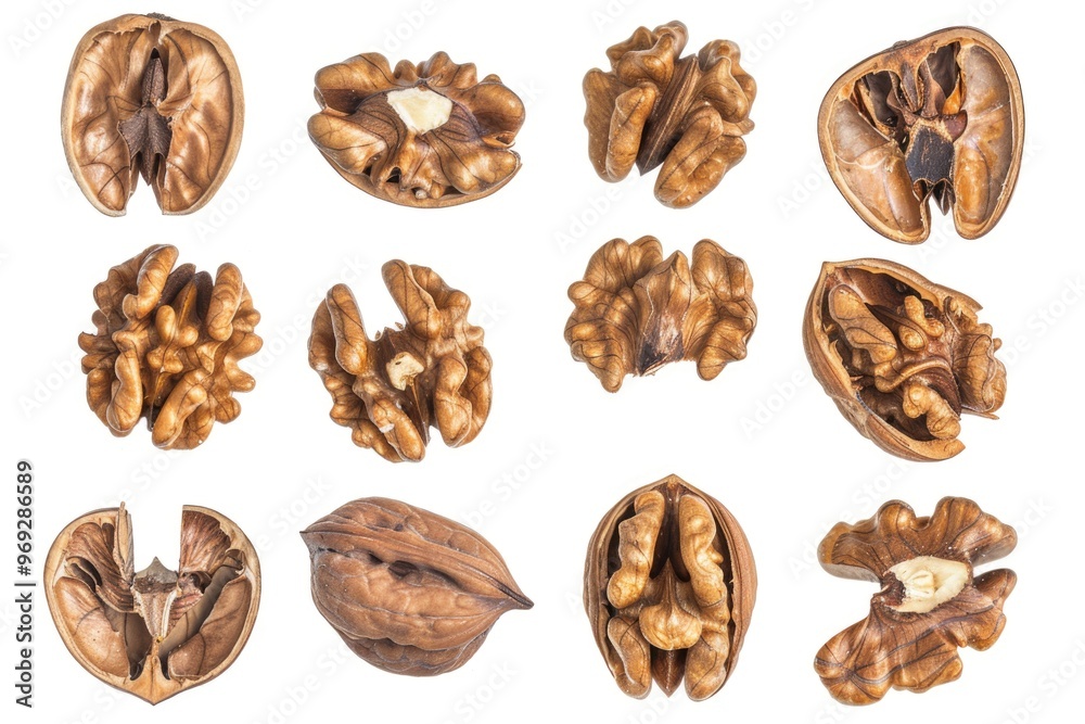 Poster a cluster of walnuts placed on a clean white surface