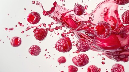 Fototapeta premium Fresh raspberry fruit with juice splash