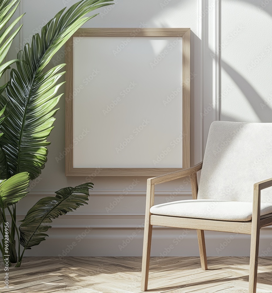 Poster this is a mockup frame with a minimalist nomad interior background in 3d