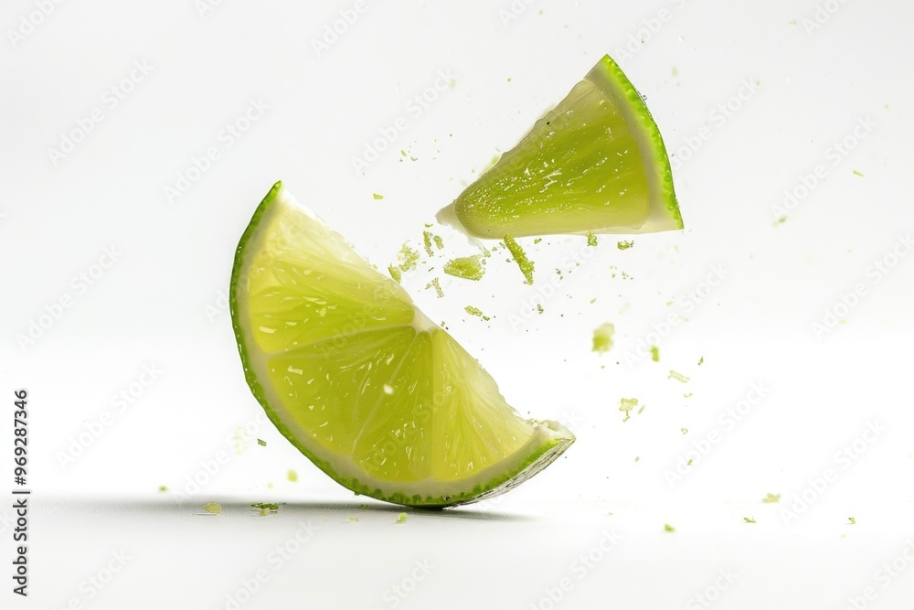 Poster fresh lime slice drops from above