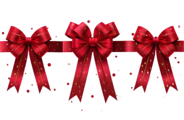 Set of red ribbon bow cut out transparent isolated on white background PNG image