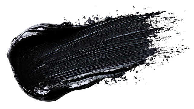 High-resolution image of a dark black paint smear isolated on a white background, showcasing texture and detail for artistic designs and projects.