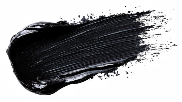 High-resolution image of a dark black paint smear isolated on a white background, showcasing texture and detail for artistic designs and projects.