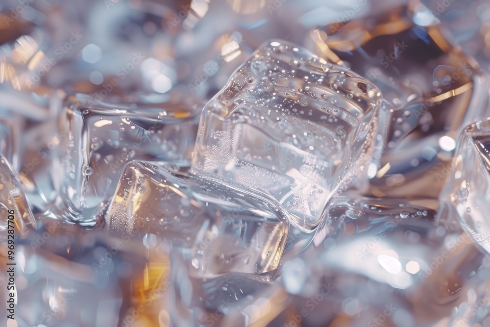 Poster a pile of ice cubes stacked on top of each other, great for use in winter or cold-themed illustratio