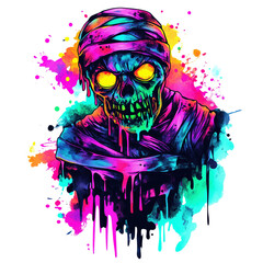 A mummy with glowing neon bandages and dripping slime