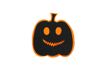 Happy halloween pumpkin smile make from paper cut on white background, Decorative Halloween concept