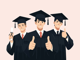 Graduates students expressing their thumbs up in flat  illustration