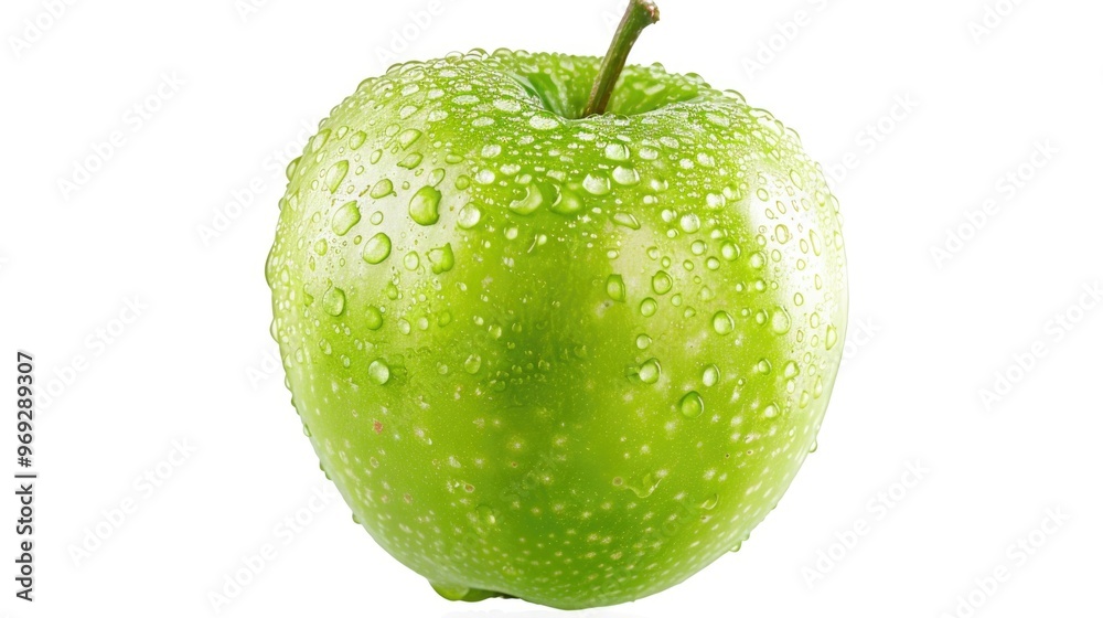 Canvas Prints A juicy green apple with water droplets glistening on its surface, perfect for still life photography or food illustration