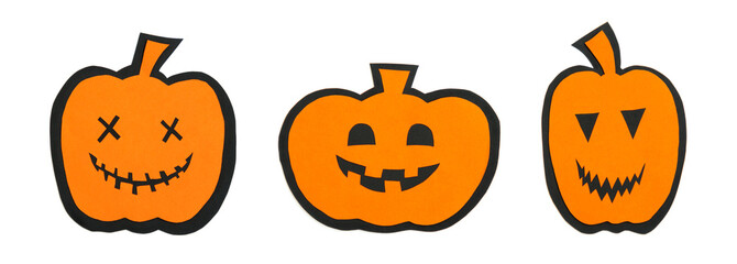 Happy halloween pumpkin smile make from paper cut on white background, Decorative Halloween concept
