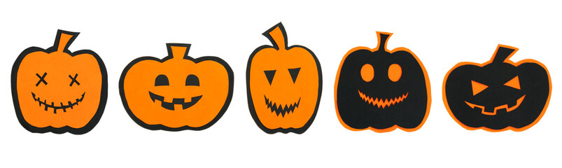Happy halloween pumpkin smile make from paper cut on white background, Decorative Halloween concept