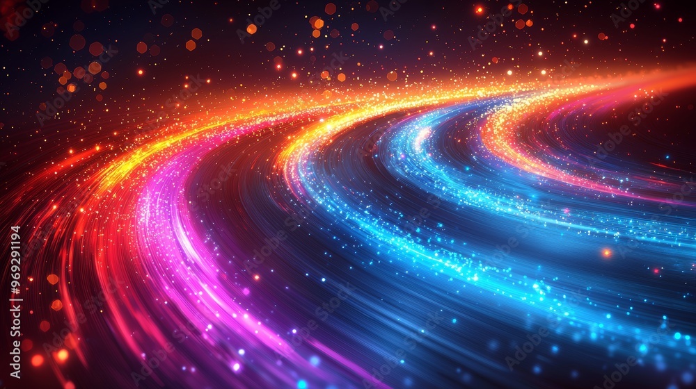 Poster A mesmerizing abstract image of colorful light trails, creating a dynamic and energetic visual. It is perfect for representing speed, motion, energy, and the abstract nature of light.